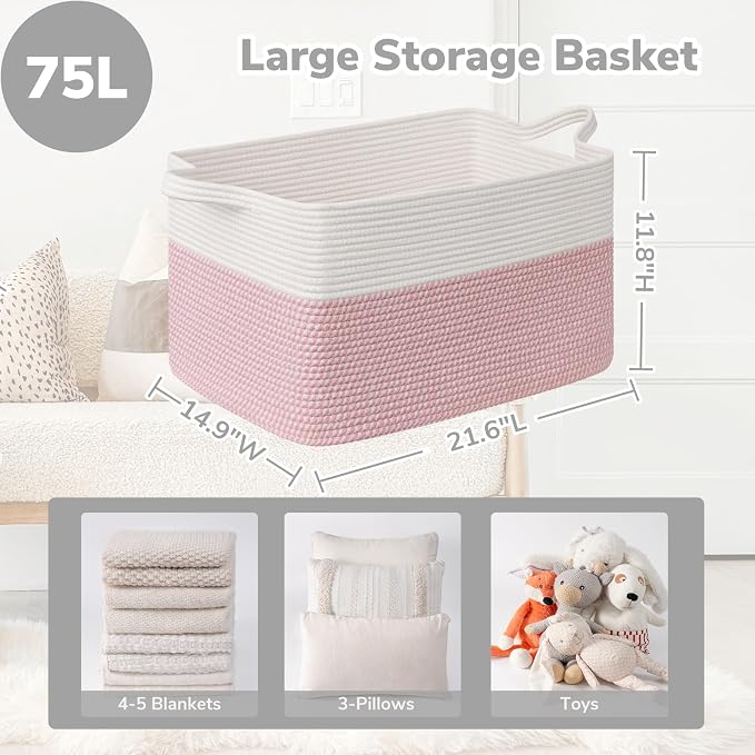 Goodpick Large Woven Rope Blanket Basket, Nursery & Bedroom Organization - Image 3
