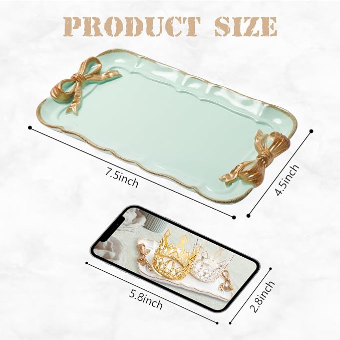Warmtree Bow Jewelry Tray, Coquette Trinket Dish, Vanity Decor | Decorative Tray - Image 2