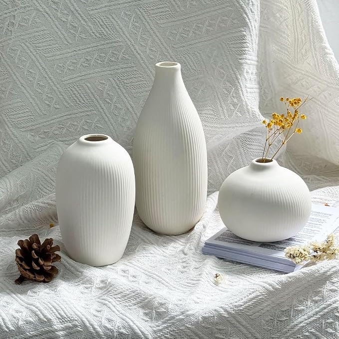 White Ceramic Vase Set of 3 - Image 2