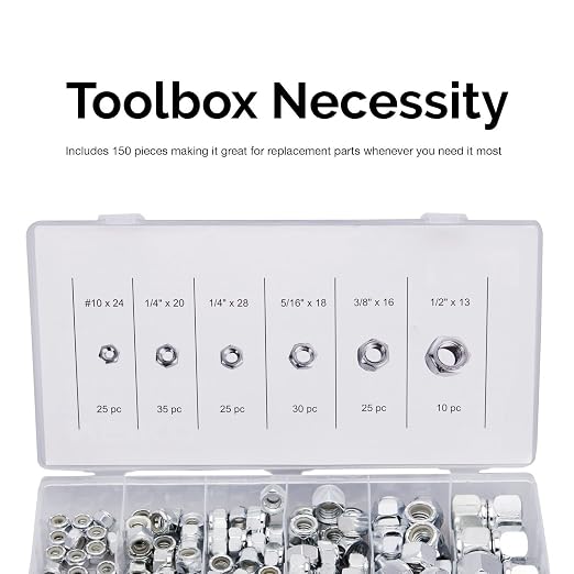 NEIKO 50432A Hex Nut Assortment Set | 150 Pc Nylon Locking Nuts | A3 Steel Hex - Image 4