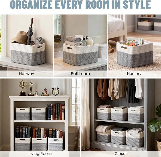 5 Pack Woven Storage Baskets, Decorative Storage Bins - Image 4