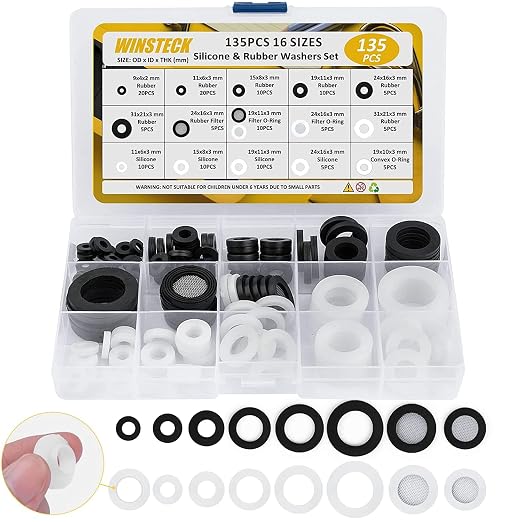 135 PCS Rubber & Silicone Hose Washers Kit, 16 Sizes by WINSTECK