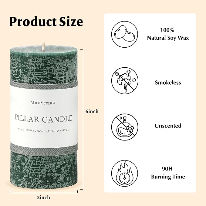 3x6 Inch Dark Green Pillar Candles Set of 3 - Image 6