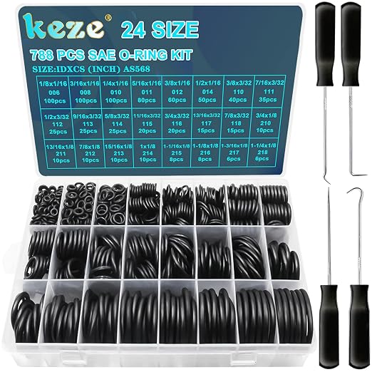 KEZE 788 Pcs SAE Rubber O Ring Assortment Kit Buna-N 70A 24 Size USA Standard by KEZE