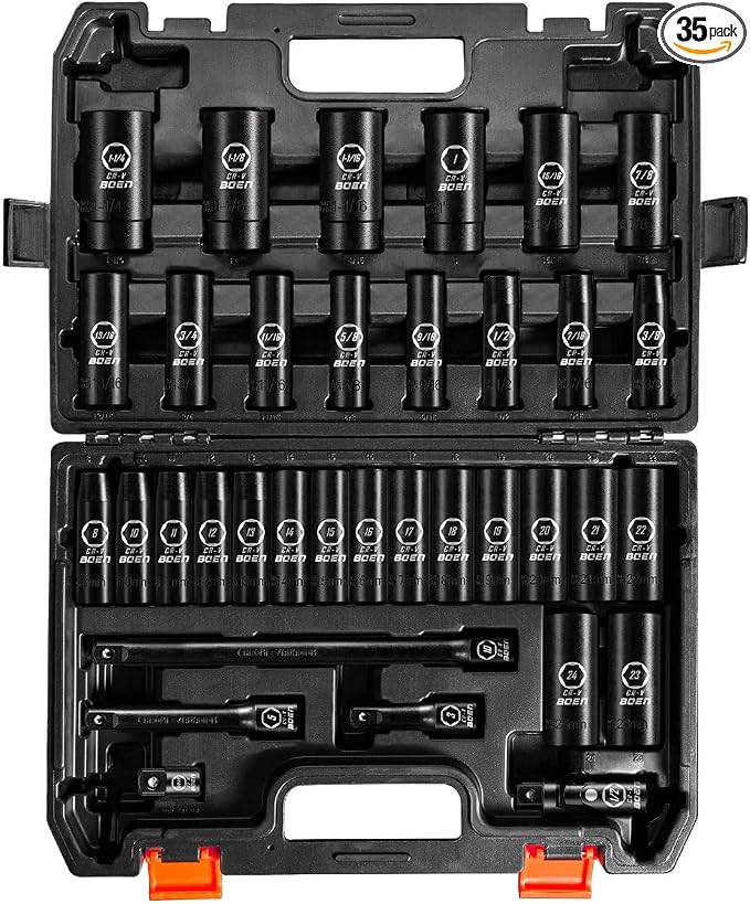 BOEN 35-Piece 1/2" Drive Deep Impact Socket Set by BOEN