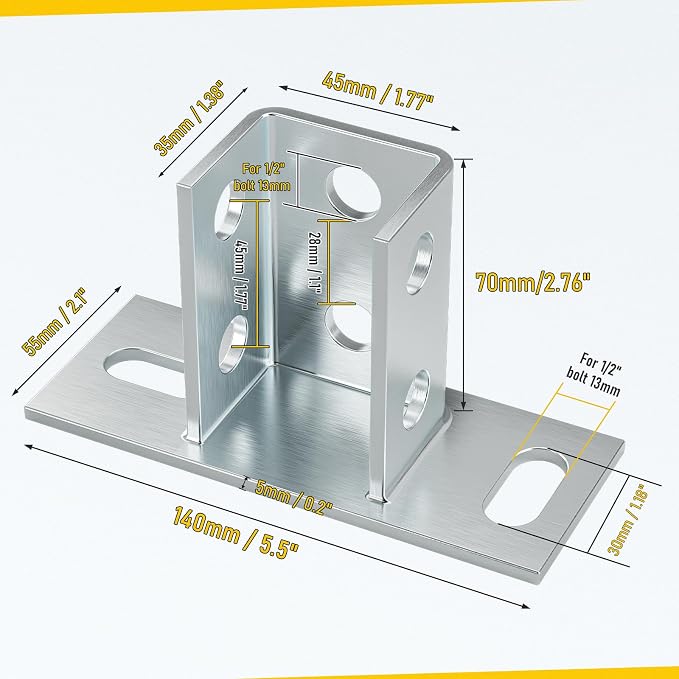 4 Pack U Post Base for 1-5/8" Strut Channel, Floor Ground Mount Bracket | Heavy - Image 2