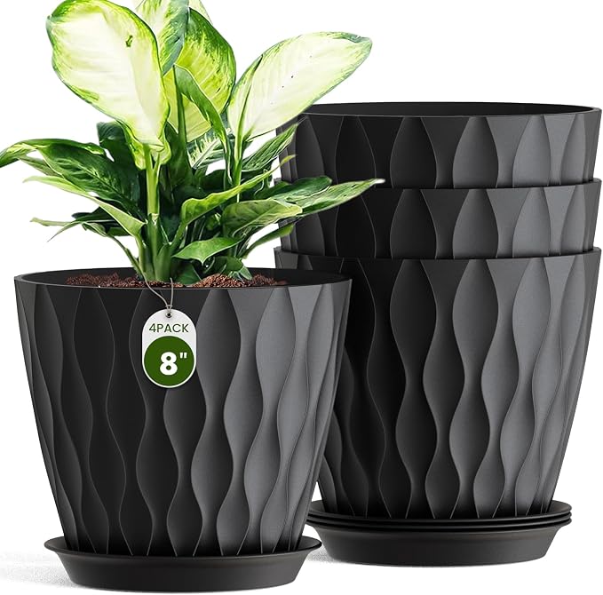 8 Inch Plant Pots 4 Pack Plastic Planters by Areutxbis