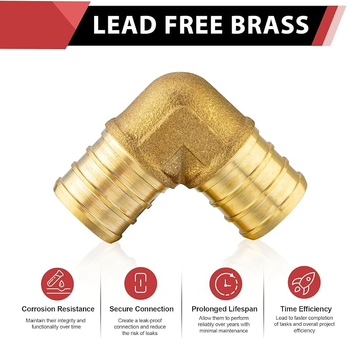 2PACK EFIELD 1-Inch Pex Elbow Barb Crimp Brass Fitting | - Image 3