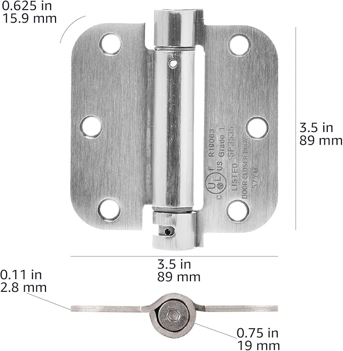 Amazon Basics Self-Closing Door Hinge, 3.5 Inch x 3.5 Inch, 5/8-Inch Radius - Image 4