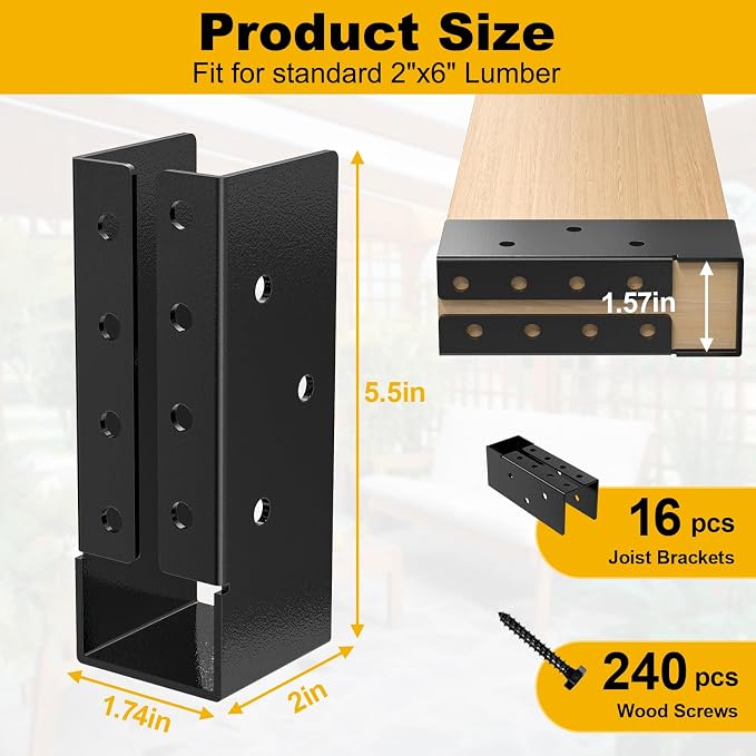 Concealed Joist Hanger 16 Pack 2"x6" Outdoor Concealed Joist Hangers | Q235B - Image 2
