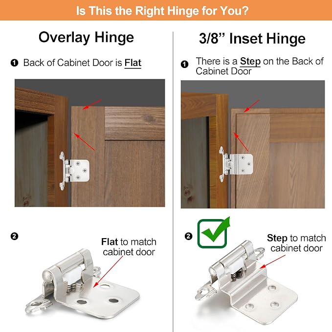 Brushed Nickel Cabinet Hinges, 3/8” Inset, 4 Pack | - Image 4