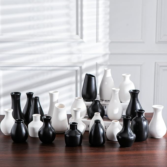 Black Ceramic Bud Vase Set of 12 Glossy Modern Flower Vases | Elegant mini - Image 7