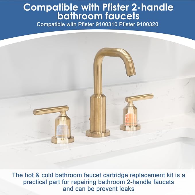 Dreyoo 4 Pack Hot & Cold Bathroom 2-Handle Faucet Cartridge Replacement - Image 3