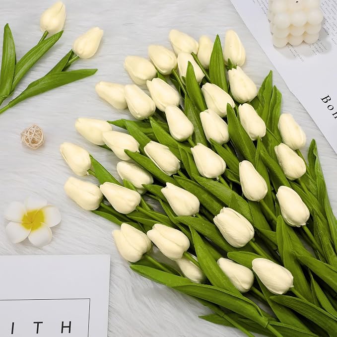 Janinka 100pcs Artificial Tulip Flowers Fake PU Tulips Faux Latex Bouquet - Image 5
