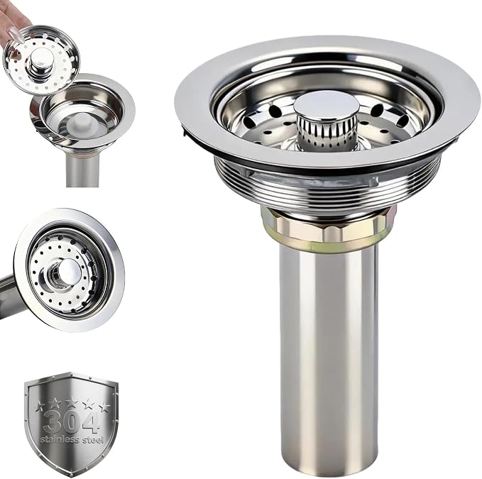 3 In 1 Kitchen Sink Drain Assembly, Stainless Steel Basket Strainer, 3-1/2 Inch by BUYNOW