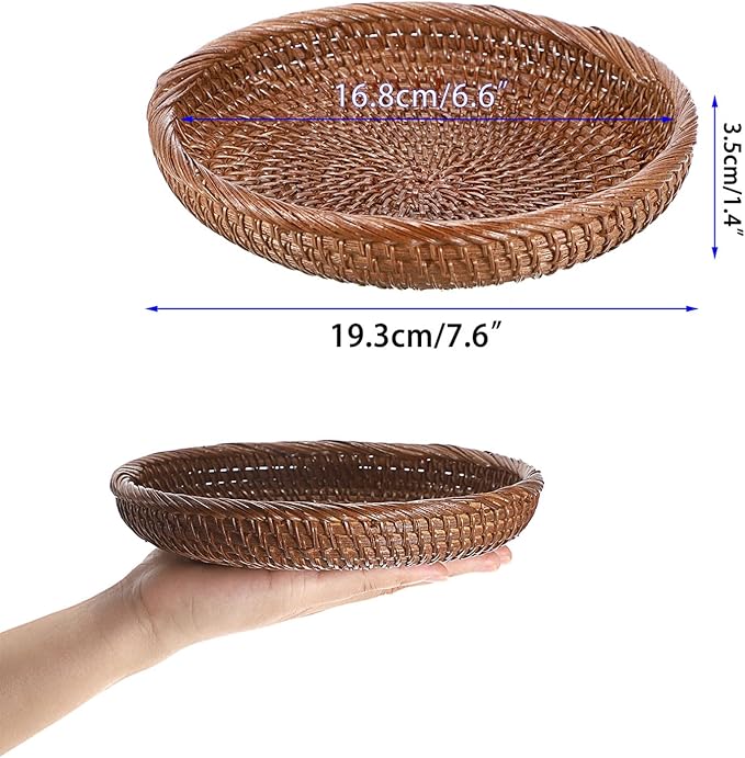Hipiwe Small Key Basket Bowl for Entryway 7.6" Round Wicker Basket - Image 4
