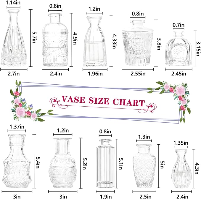 Bud Vases- Set of 10 Small Flower Glass Vases - Image 6