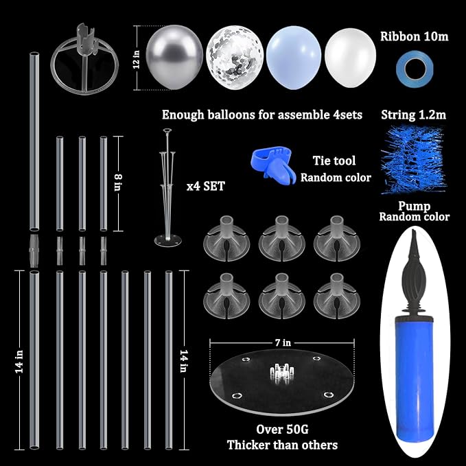ZJDHPTY 4Set Light Blue Silver Balloon Stand Table Centerpieces Party Decor | - Image 2