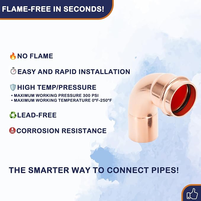 Copper Press Fittings 90 degree Street Elbow 1/2" FTG x P 10 Pack | Zero Lead - Image 3