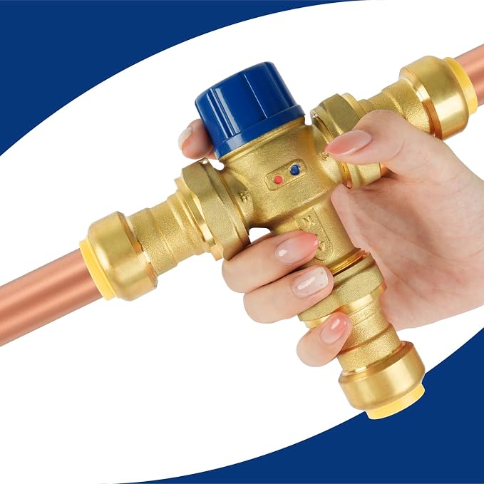 3/4 Inch Brass Thermostatic Mixing Valve, Push To Connect Brass Plumbing Fitting - Image 4