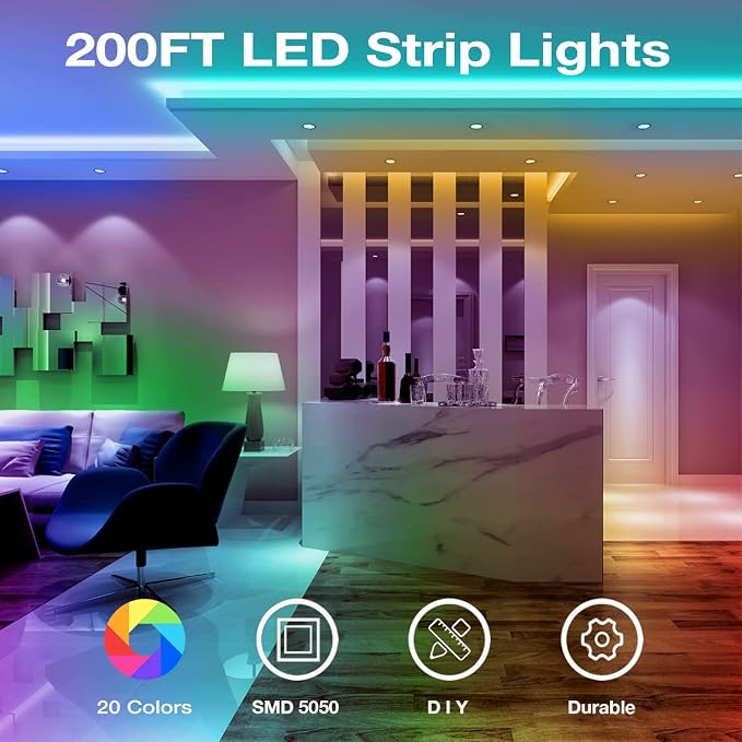 DAYBETTER Led Strip Lights 200ft, RGB Led Light Strip - Image 3