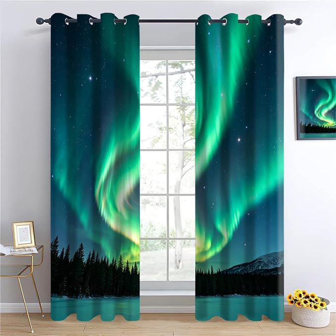 Aurora Starry Sky Curtains, Forest Night Sky Blackout Curtains 96 Inch Long - Image 4