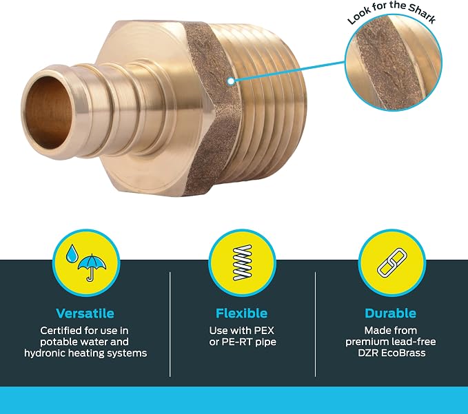 SharkBite 1/2 Inch Crimp MNPT Male Adapter, Brass Plumbing Fitting, PEX Pipe - Image 3