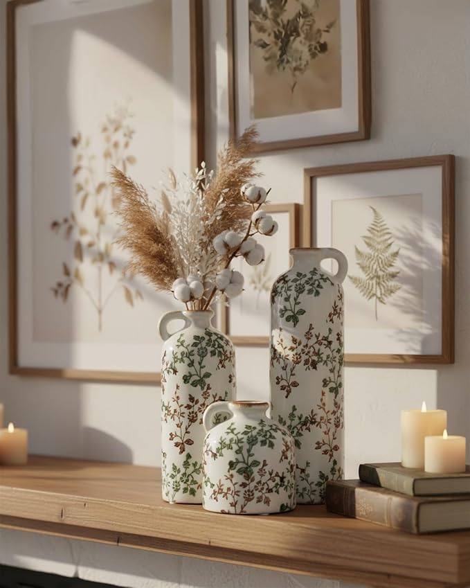 Green Floral Vase Set of 3 - Image 4