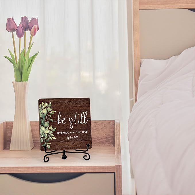 Inspirational Christian Desk Decor, Be Still And Know That I Am God Rutsic Sign - Image 4