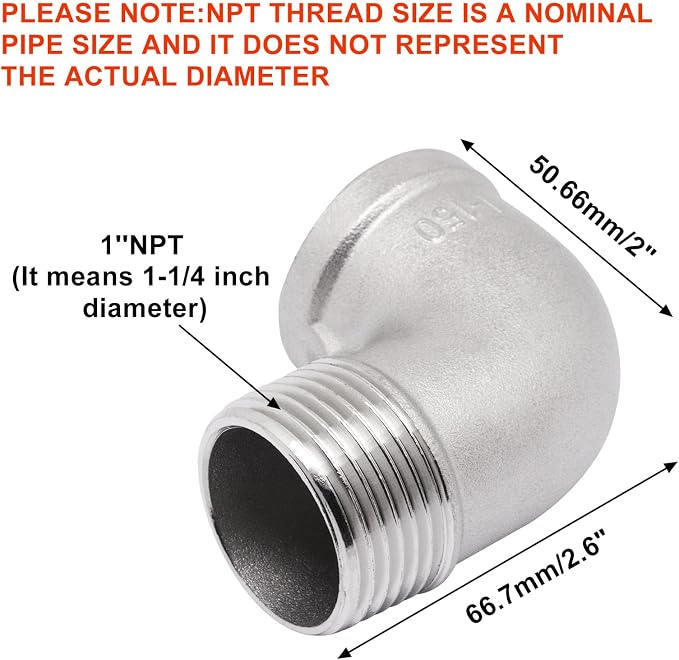 1Pcs 304 Stainless Steel 90 Degree Elbow 1" NPT Male Pipe to 1" NPT Female 304 - Image 2