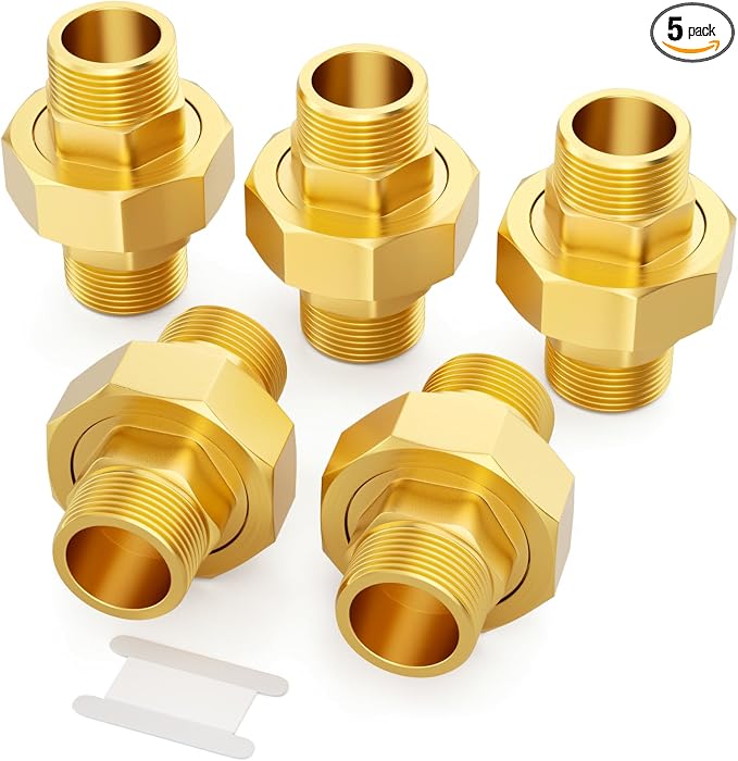 GASHER 5PCS 1/2"MNPT Brass Union Pipe Fitting | 1/2 Inch Male x 1/2 Inch Male by GASHER