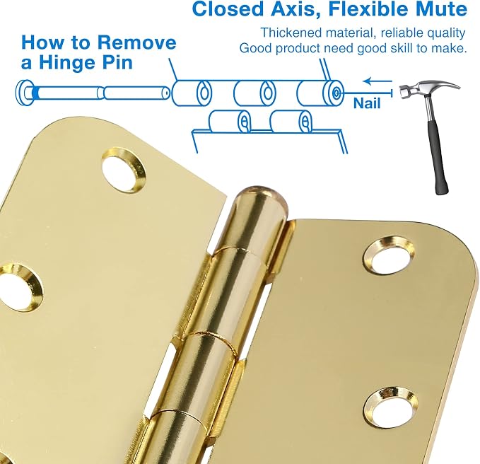 Door Hinges Polished Brass 3.5 Inch Door Hinges Gold 30 Pack 5/8" Radius - Image 4