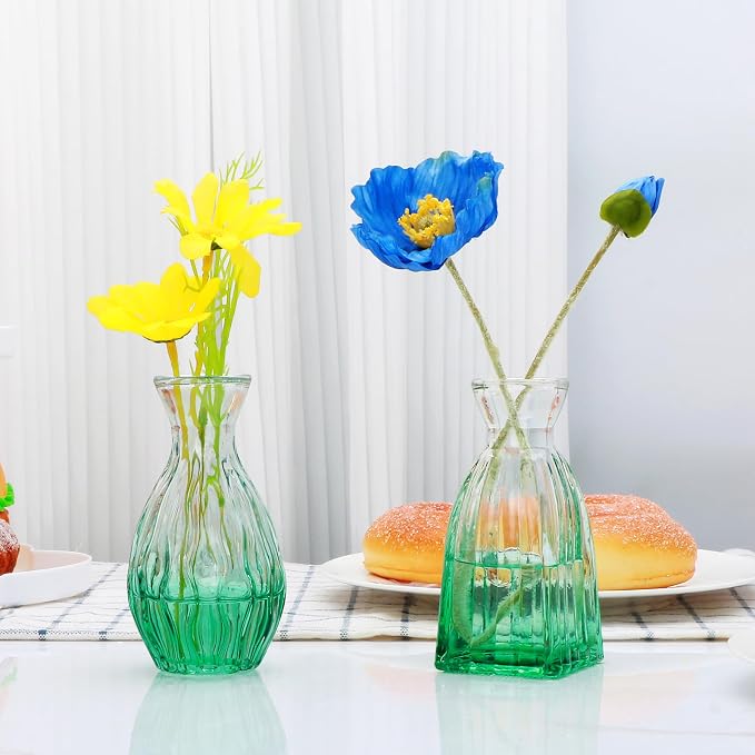Glass Bud Vases Set of 4, Small Green Flower Vases - Image 7