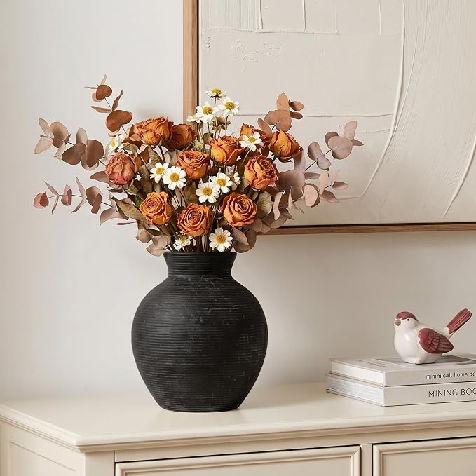 7.48 Inch Vintage Ceramic Flower Vase, Rustic Farmhouse Vase - Image 2