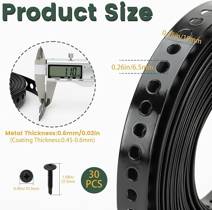 Black Metal Strap with Holes 3/4 Inch×33-Feet Perforated Galvanized Hanger - Image 2