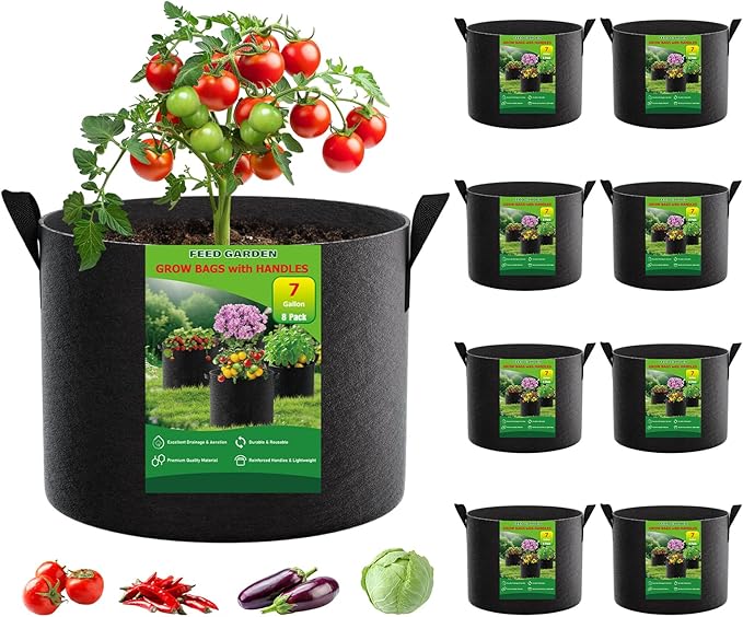 7 Gallon Grow Bags 8 Pack – 300G Thickened Fabric Plant Pots by FEEDGARDEN