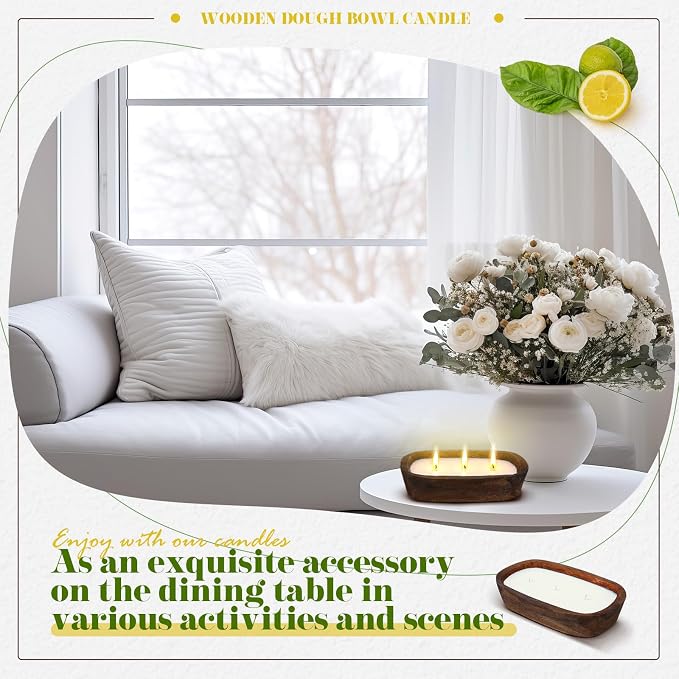 Threlaco 1 Pack 10 Inch Wood Dough Bowl Candles Home Rustic Dough Bowl Soy - Image 6
