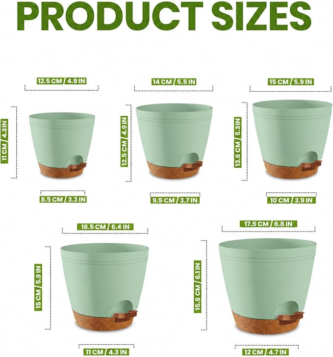 Utopia Home Self Watering Pots for Indoor Plants 6.8"/6.4"/5.9"/5.5"/4.9" Set - Image 3