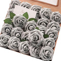 Artificial Flowers 50pcs Real Looking Silver Grey Foam Fake Roses by Floroom