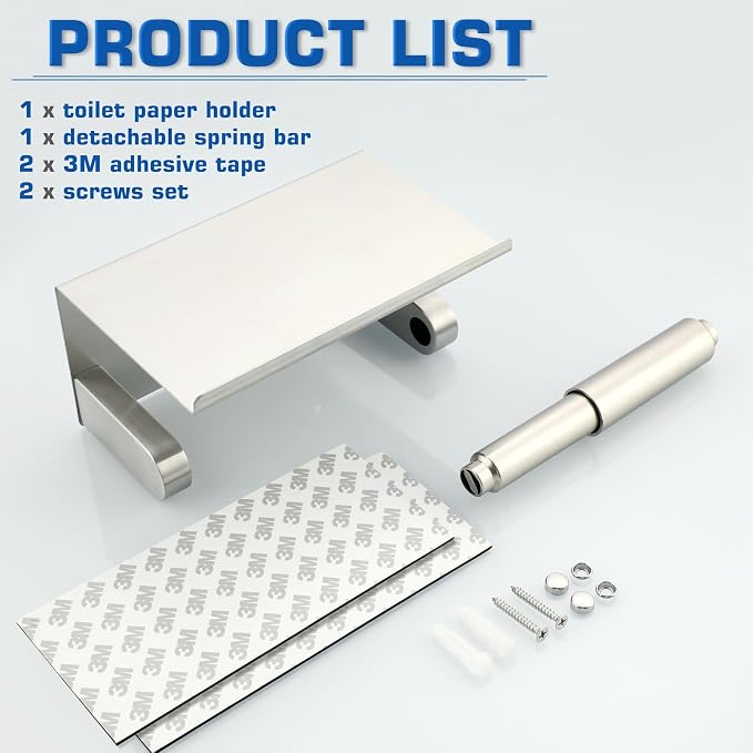 Alise Toilet Paper Holder with Shelf Wall Mount Adhesive or Drill - Image 6