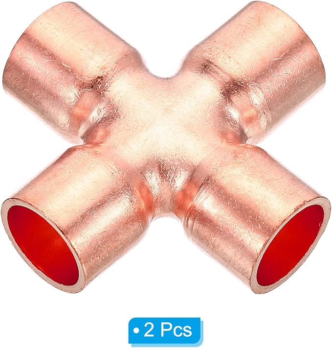PATIKIL Copper Union Cross Pipe Fitting 1/2" ID 4 Way Welding Copper 2Pcs | End - Image 3