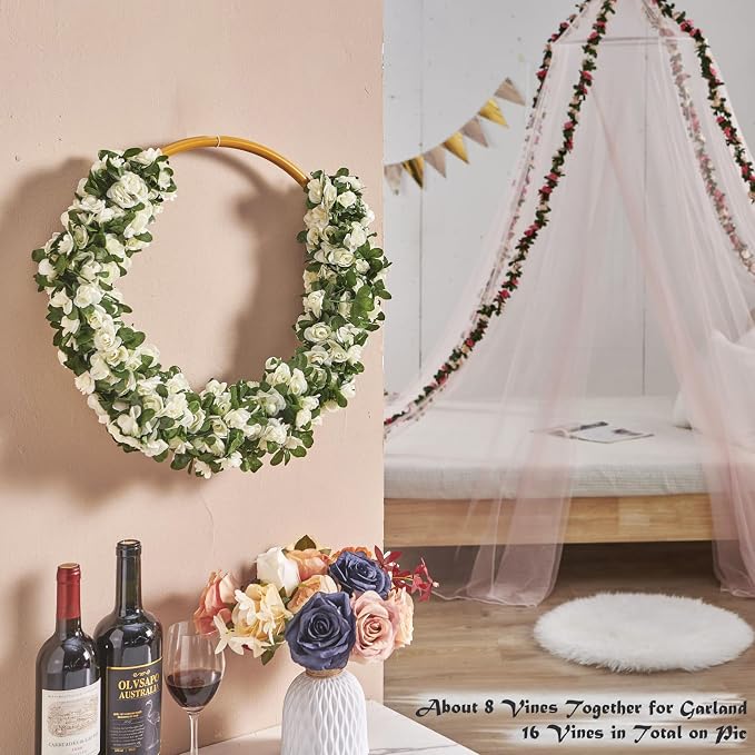8Pcs x 8.2FT Artificial Flower Garland Floral Rose Vine Decor, Hanging Faux - Image 5