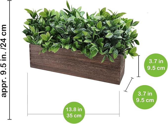 Winlyn 14" Artificial Boxwood Plants in Rectangular Wood Planter Farmhouse - Image 3