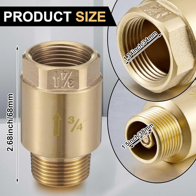 Zonon 2 Pcs 3/4 Inch Check Valve One Way Brass Non Return in Line Check Valve - Image 2