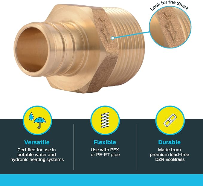SharkBite 3/4 Inch Crimp MNPT Male Adapter, Brass Plumbing Fitting, PEX Pipe - Image 3
