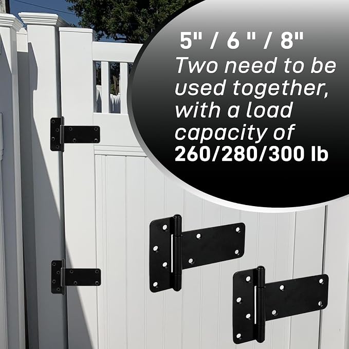 6 Pack 6” Heavy Duty Gate Hinges, 280 Lbs Capacity Black Door Hinges | T Gate - Image 3