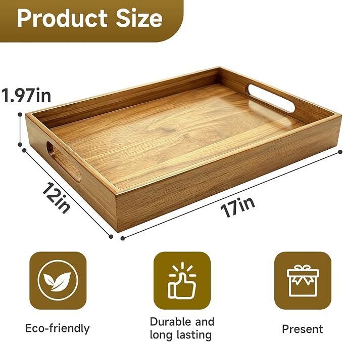 17 x 12 Inch Acacia Wood Large Serving Tray - Image 3