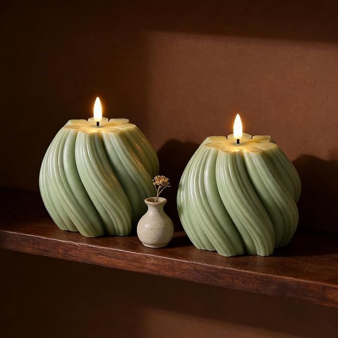 Sage Green Swirl Flameless Candle - Image 6