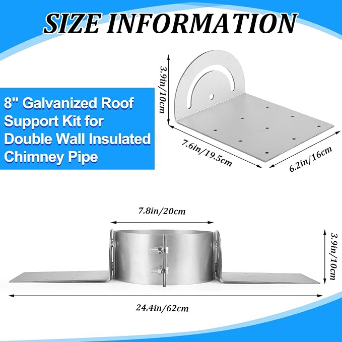 Hicarer 8 Inch Chimney Roof Support Bracket Adjustable Galvanized Kit | Stove - Image 2
