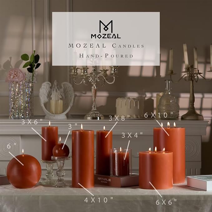 MOZEAL 3" x 6" Hand-Poured Unscented Candle, Dripless Pillar Candle Set of 3 - Image 4